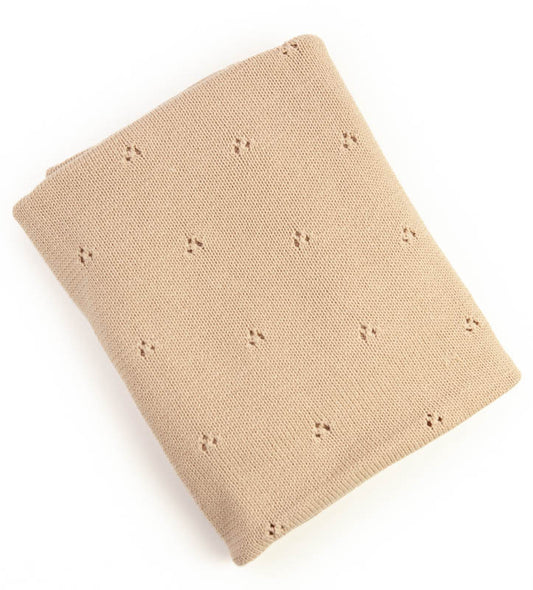 Katoenen dekentje gebreid beige ajour