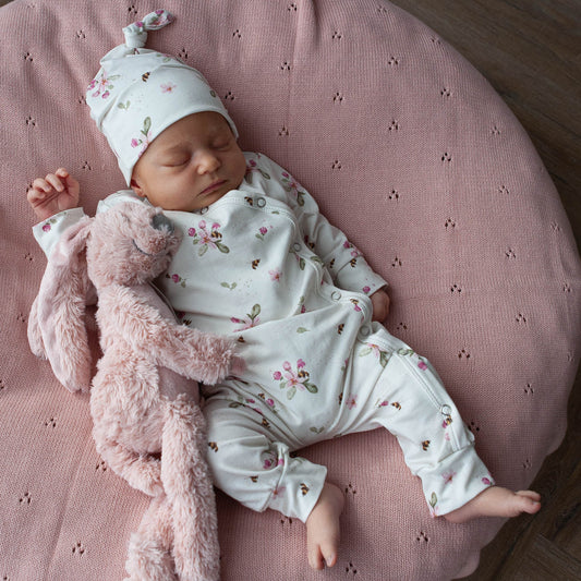 Katoenen dekentje gebreid oud roze ajour