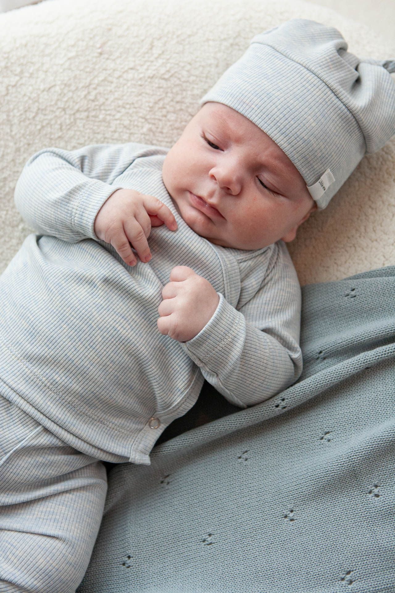 Babymütze Ripp blau/melange