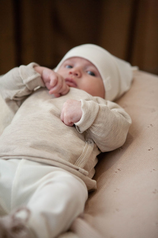 Overslag shirtje baby rib beige melange
