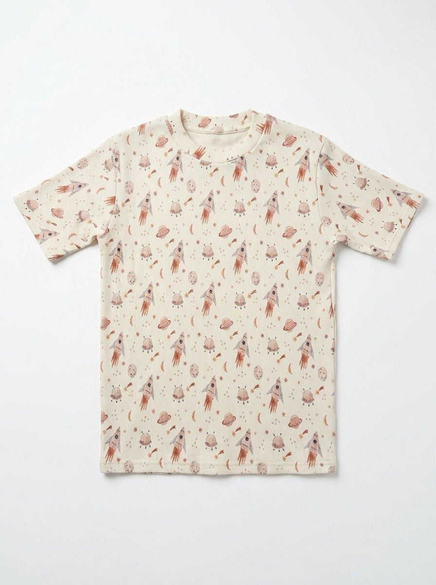 T-Shirt aus Babyripp mit Raketenmotiv