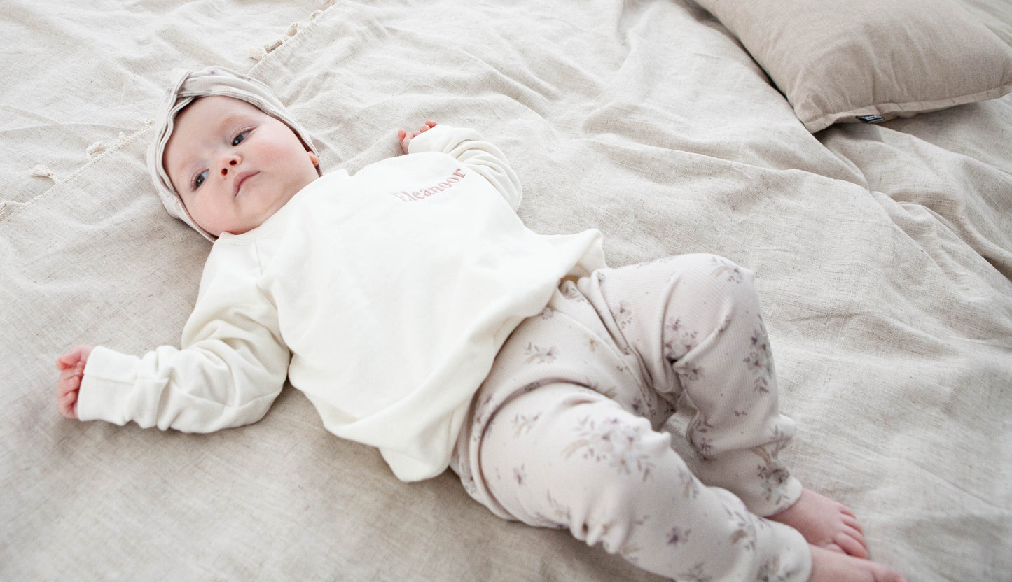 Baby pants rib pink/purple flowers