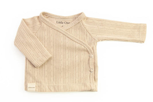 Wrap shirt with openwork beige stripes