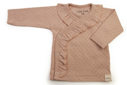Wrap shirt ruffle openwork pink