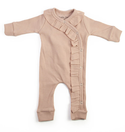 Baby Strampler Rippe gerüscht nude rosa