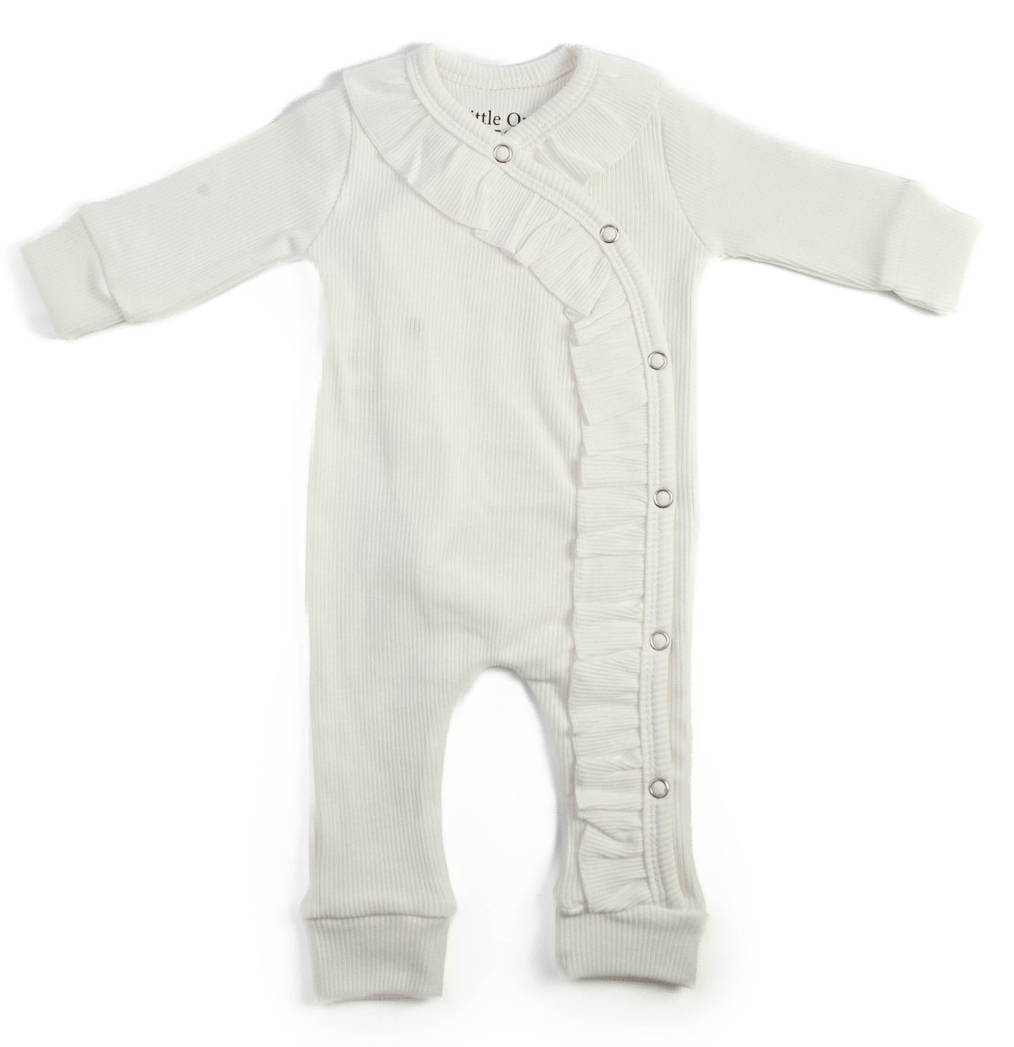 Baby Strampler Rippenrüsche ecru