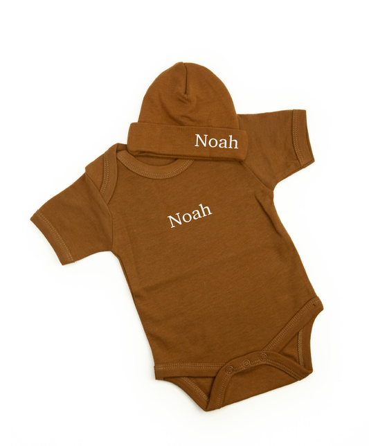 Personalized romper set cognac