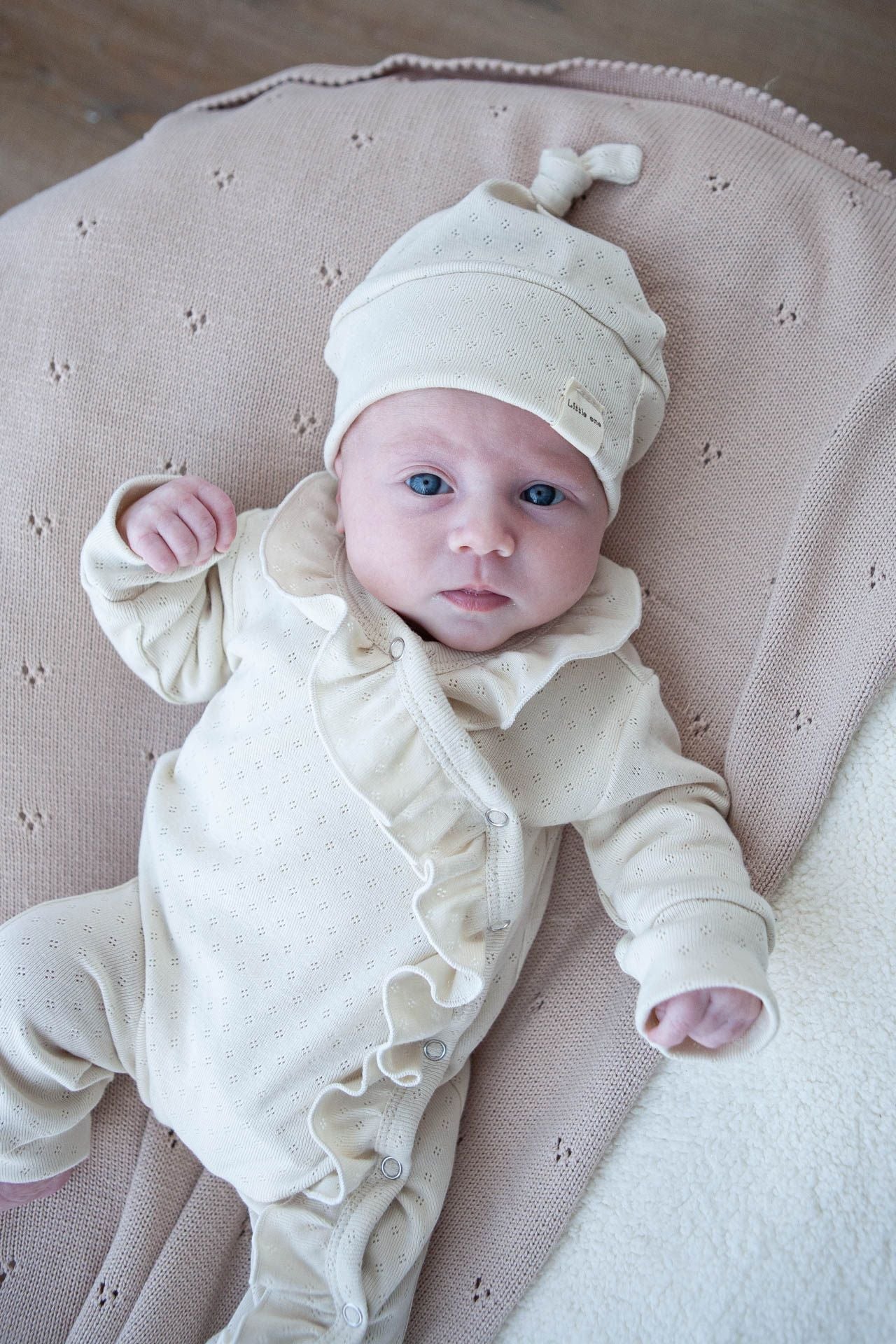 Playsuit ruffled openwork beige natural