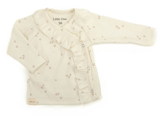 Wrap shirt with ruffles, baby ribbed ecru hearts