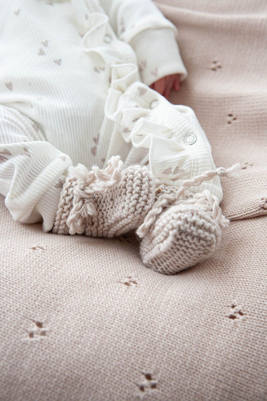 Baby romper ruffle ribbed ecru hearts