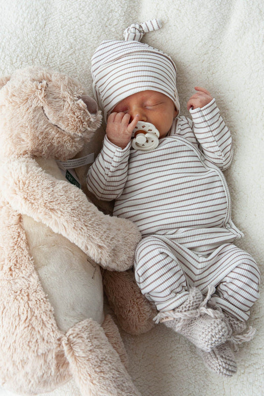 Baby hat rib caramel stripes