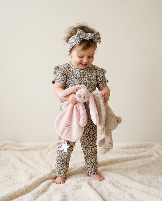T-Shirt aus Babyripp mit Rüschenärmeln, Leopardenmuster