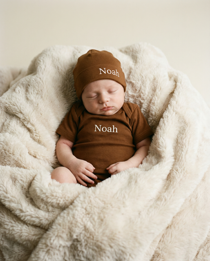 Personalized romper set cognac